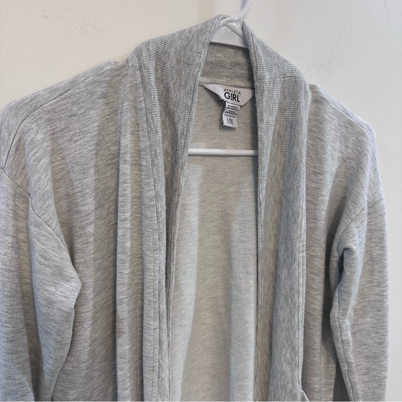 ATHLETA GIRL wrap n roll 2.0 heathered light grey open cardigan - Picture 6 of 7